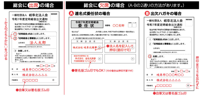 総会出欠ハガキ・委任状の記入方法